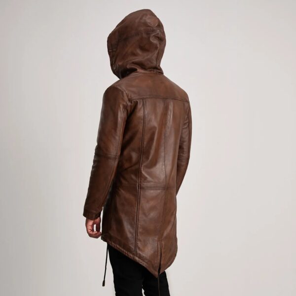 Delvin Distressed Brown Leather Parka - Image 5
