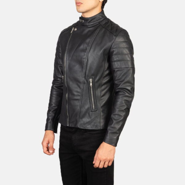 Faisor Black Leather Biker Jacket - Image 2