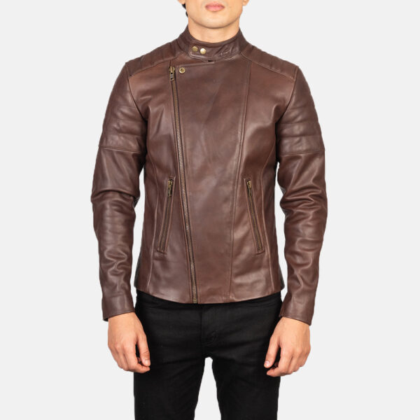Faisor Brown Leather Biker Jacket - Image 5