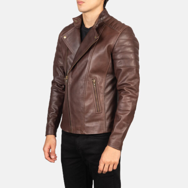 Faisor Brown Leather Biker Jacket - Image 2