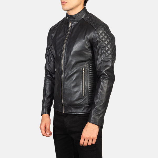 Fernando Quilted Black Leather Biker Jacket - Image 2