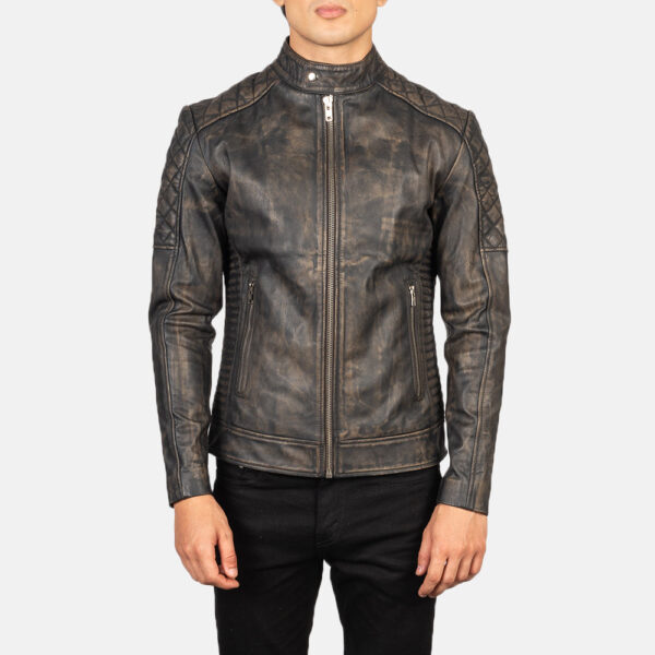 Fernando Quilted Distressed Brown Leather Biker Jacket - Image 4