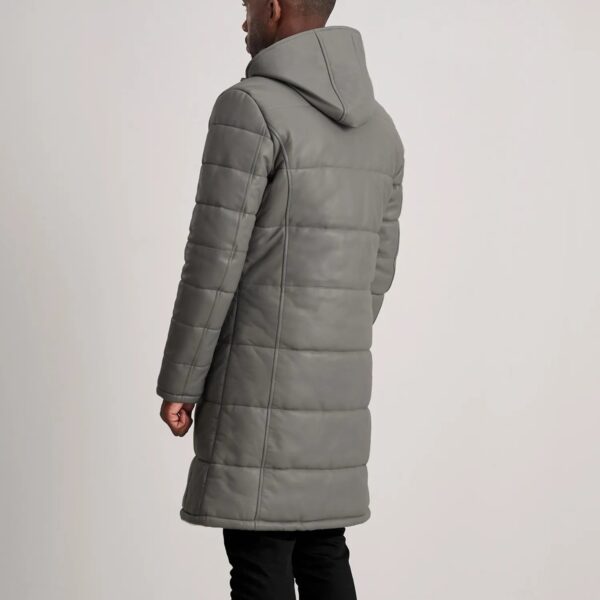 Floyd Grey Hooded Leather Puffer Coat - Image 5