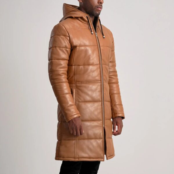 Floyd Tan Hooded Leather Puffer Coat - Image 2