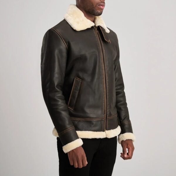 Francis B-3 Brown & Cream Leather Bomber Jacket - Image 2