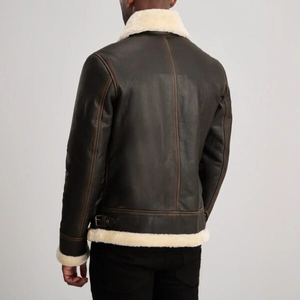 Francis B-3 Brown & Cream Leather Bomber Jacket - Image 5