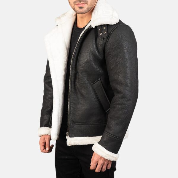 Francis B-3 Distressed Black Leather Bomber Jacket - Image 2