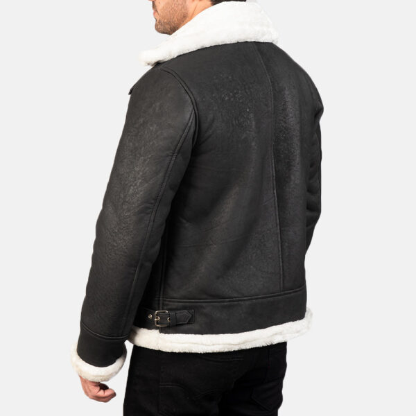 Francis B-3 Distressed Black Leather Bomber Jacket - Image 5