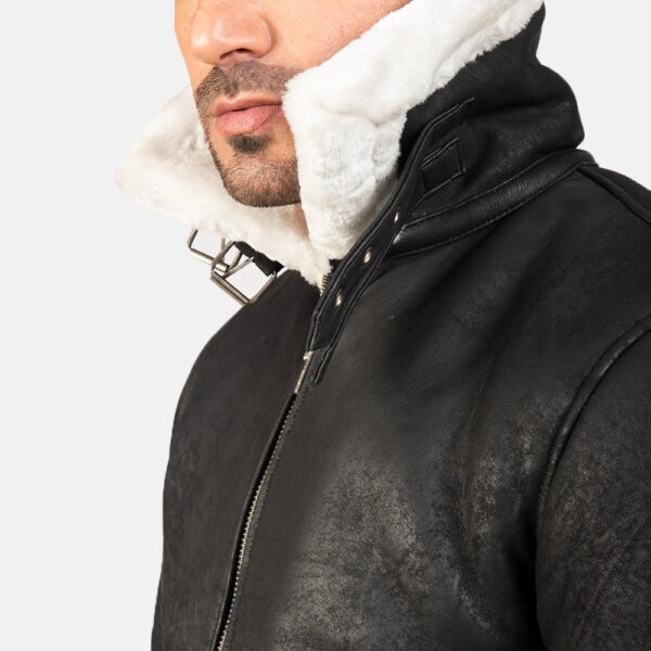 Francis B-3 Distressed Black Leather Bomber Jacket - Image 6