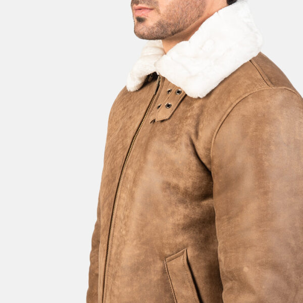 Francis B-3 Distressed Brown Leather Bomber Jacket - Image 6