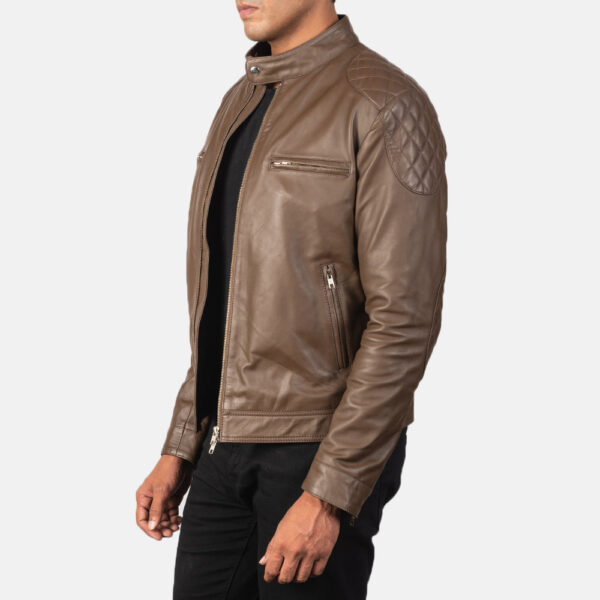 Gatsby Mocha Leather Biker Jacket - Image 2