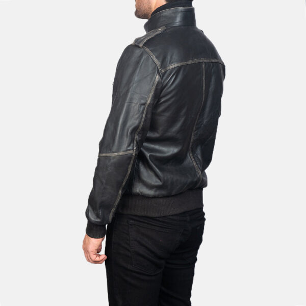 Glen Street Black Leather Bomber Jacket - Image 5
