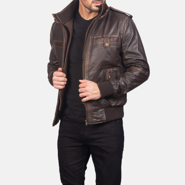 Glen Street Brown Leather Bomber Jacket - Image 2