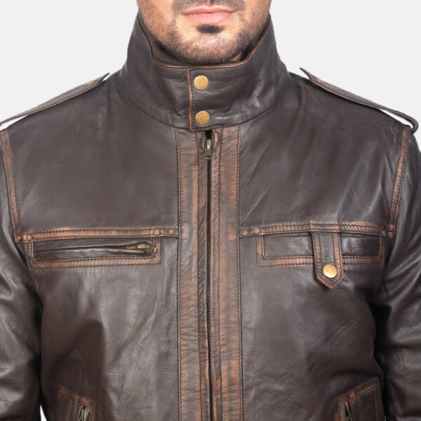 Glen Street Brown Leather Bomber Jacket - Image 6
