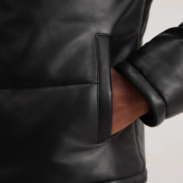 Gordon Black Hooded Leather Puffer Jacket - Image 6
