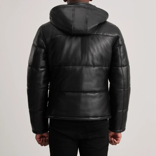 Gordon Black Hooded Leather Puffer Jacket - Image 5