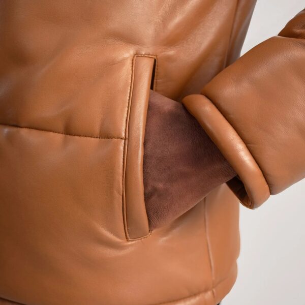 Gordon Tan Hooded Leather Puffer Jacket - Image 6