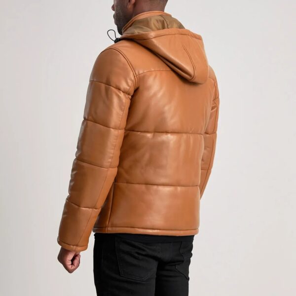 Gordon Tan Hooded Leather Puffer Jacket - Image 5