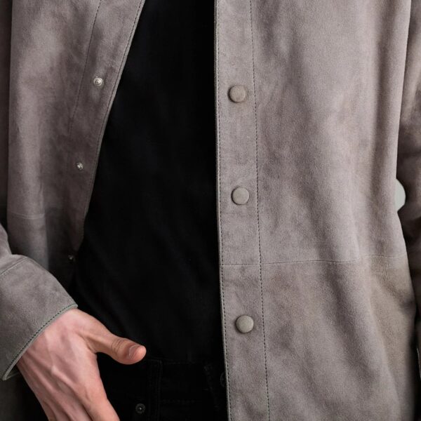 Haven Grey Suede Leather Shirt - Image 5