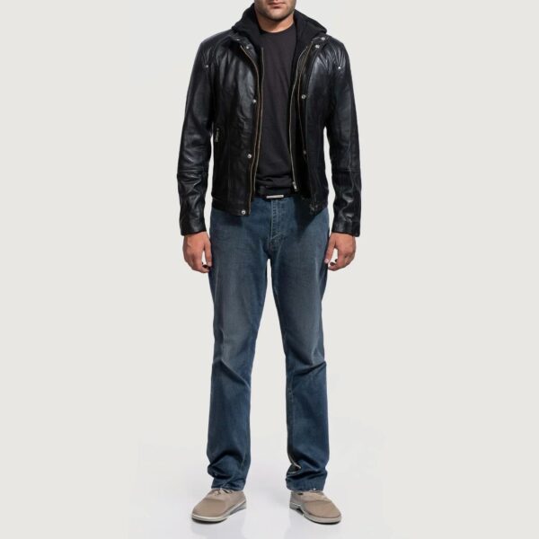 Highschool Black Hooded Leather Jacket - Image 3