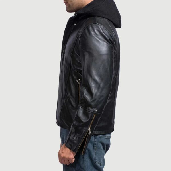 Highschool Black Hooded Leather Jacket - Image 4