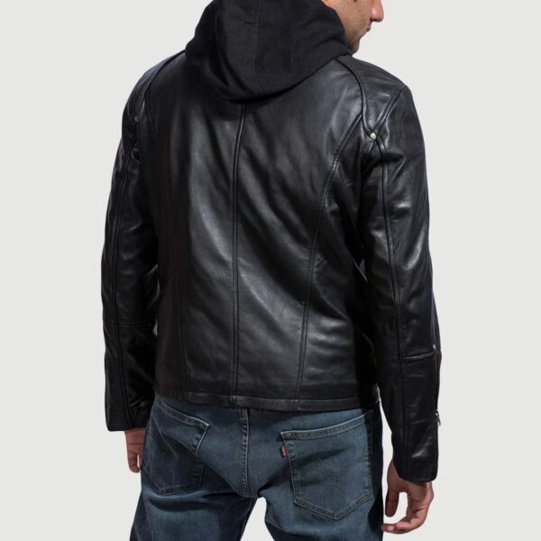 Highschool Black Hooded Leather Jacket - Image 5