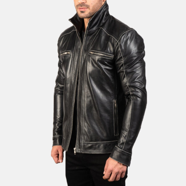 Hudson Black Leather Biker Jacket - Image 2