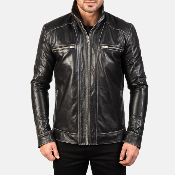 Hudson Black Leather Biker Jacket - Image 4
