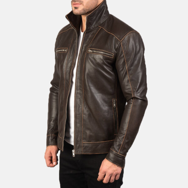 Hudson Brown Leather Biker Jacket - Image 2