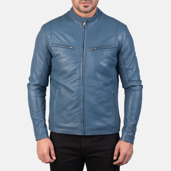 Ionic Blue Leather Biker Jacket - Image 4
