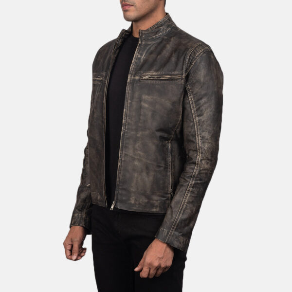 Ionic Distressed Brown Leather Biker Jacket - Image 2