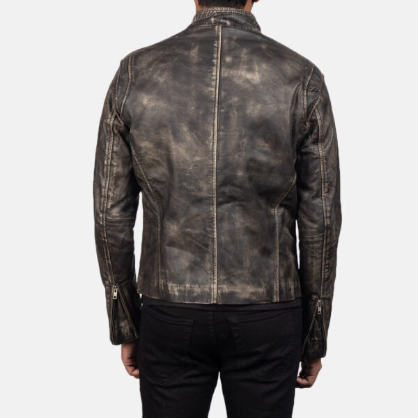Ionic Distressed Brown Leather Biker Jacket - Image 6