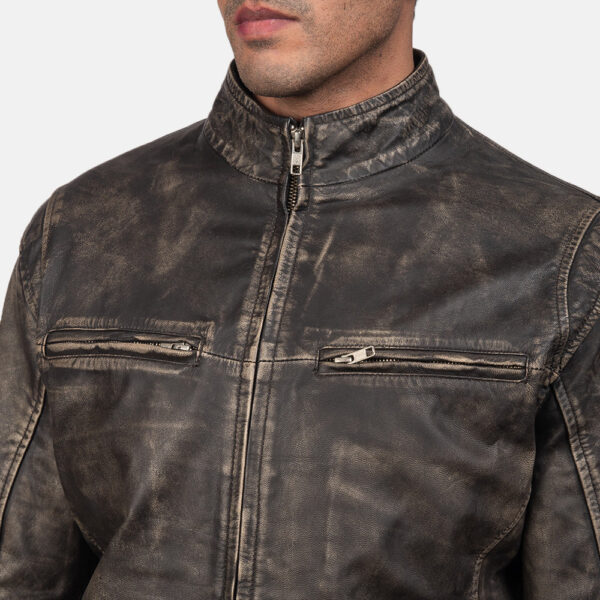 Ionic Distressed Brown Leather Biker Jacket - Image 5