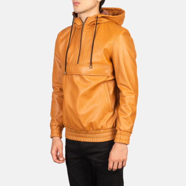 Kenton Hooded Brown Leather Pullover Jacket - Image 2