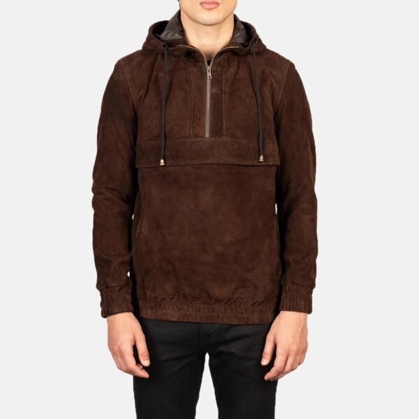 Kenton Hooded Mocha Suede Pullover Jacket - Image 4