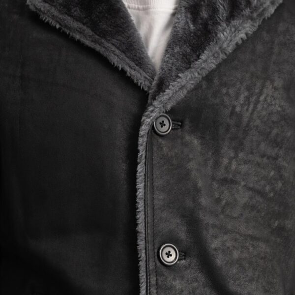 Kolby Distressed Black Leather Shearling Coat - Image 4