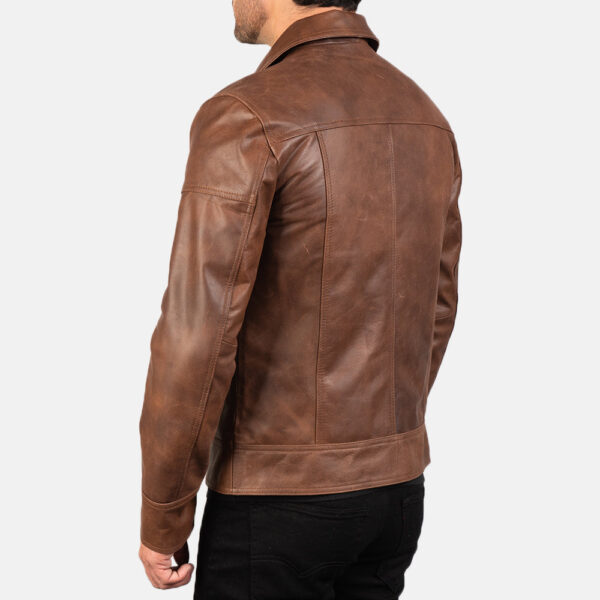 Lavendard Brown Leather Biker Jacket - Image 6