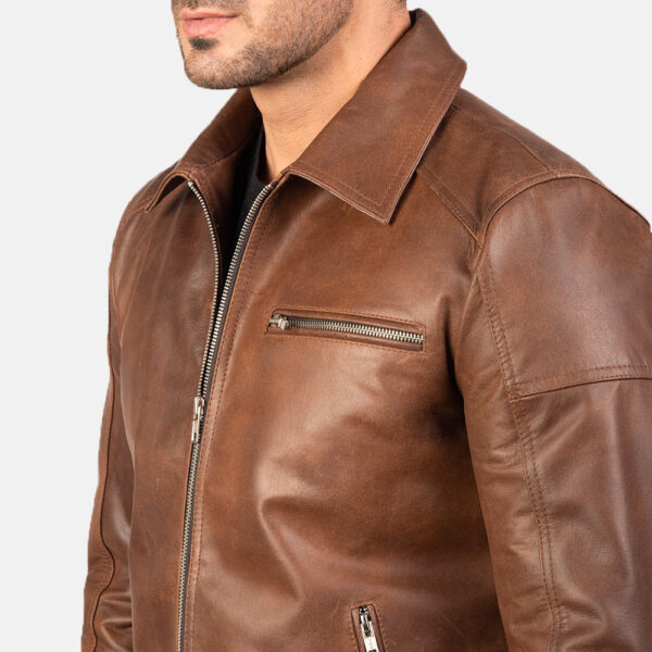 Lavendard Brown Leather Biker Jacket - Image 5