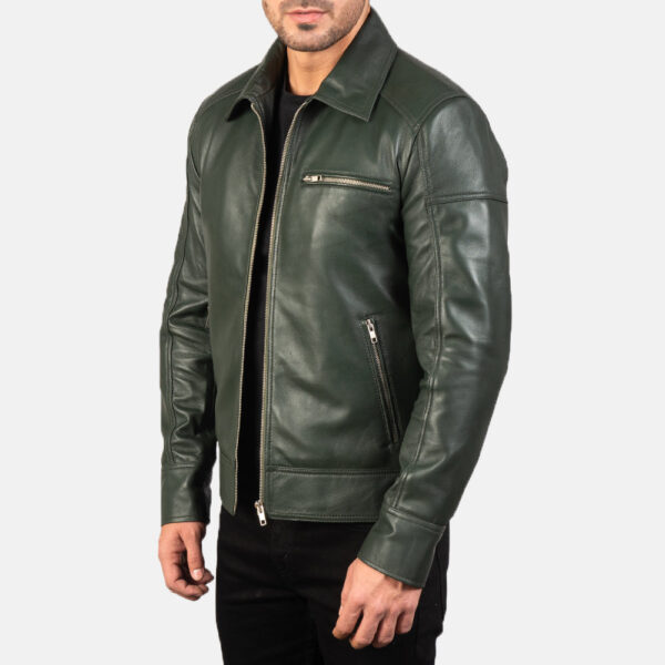 Lavendard Green Leather Biker Jacket - Image 2