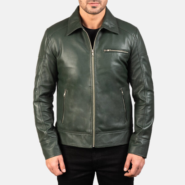 Lavendard Green Leather Biker Jacket - Image 3