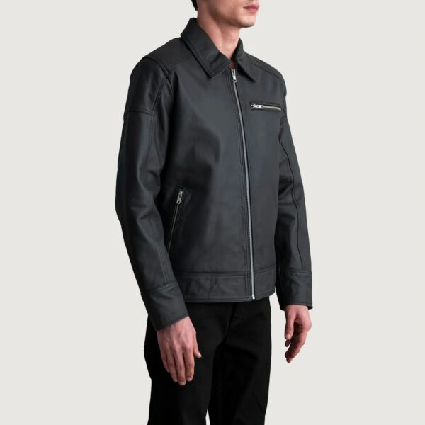 Lavendard Matte Black Leather Biker Jacket - Image 2