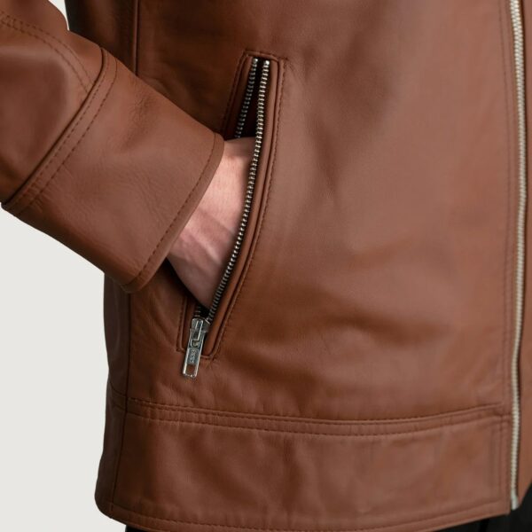 Lavendard Matte Brown Leather Biker Jacket - Image 5