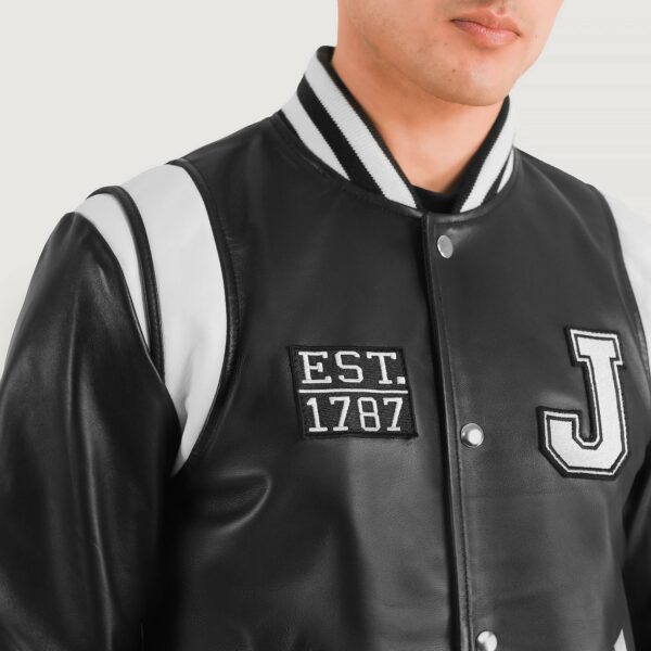 Liberte New Jersey Black Leather Varsity Jacket - Image 4
