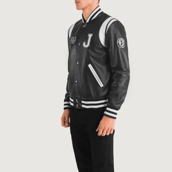 Liberte New Jersey Black Leather Varsity Jacket - Image 2