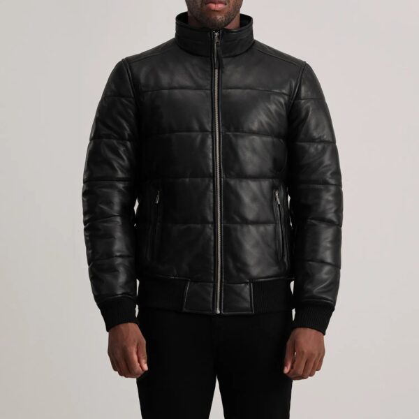Lucas Black Leather Puffer Bomber Jacket - Image 4