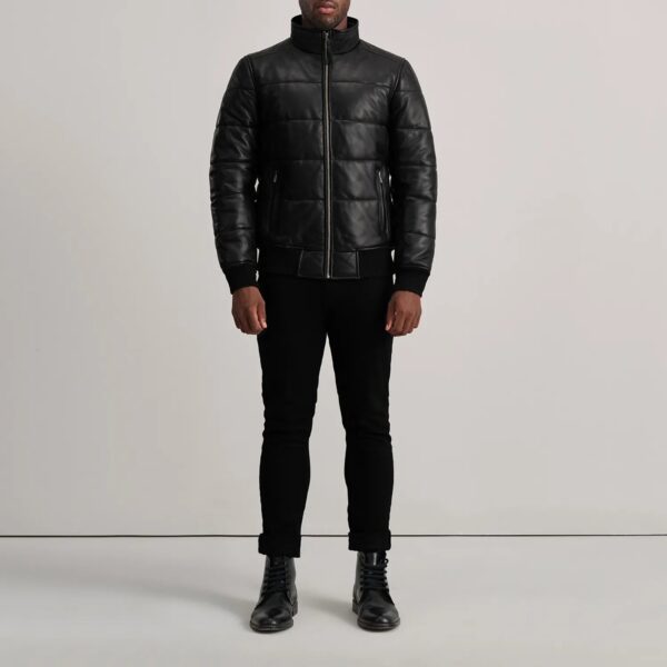 Lucas Black Leather Puffer Bomber Jacket - Image 3