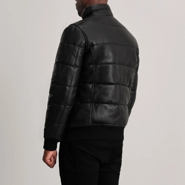 Lucas Black Leather Puffer Bomber Jacket - Image 5