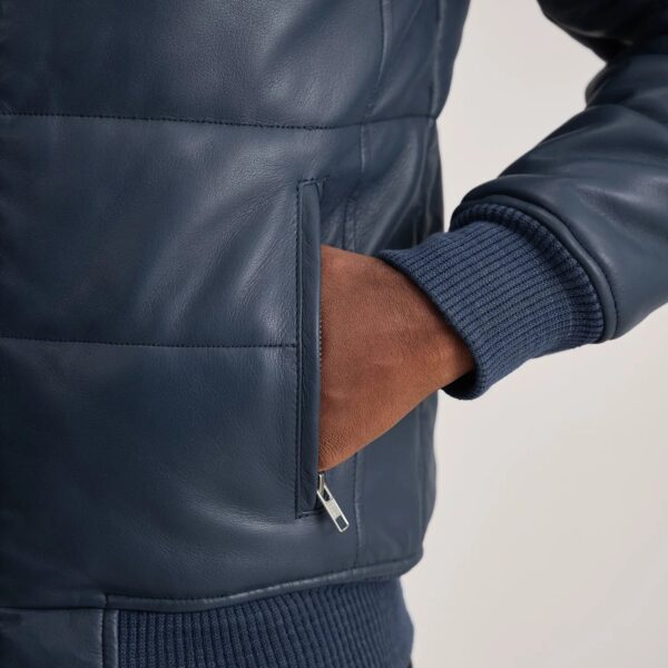 Lucas Blue Leather Puffer Bomber Jacket - Image 6