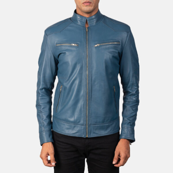 Mack Blue Leather Biker Jacket - Image 4