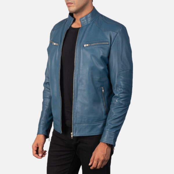 Mack Blue Leather Biker Jacket - Image 2